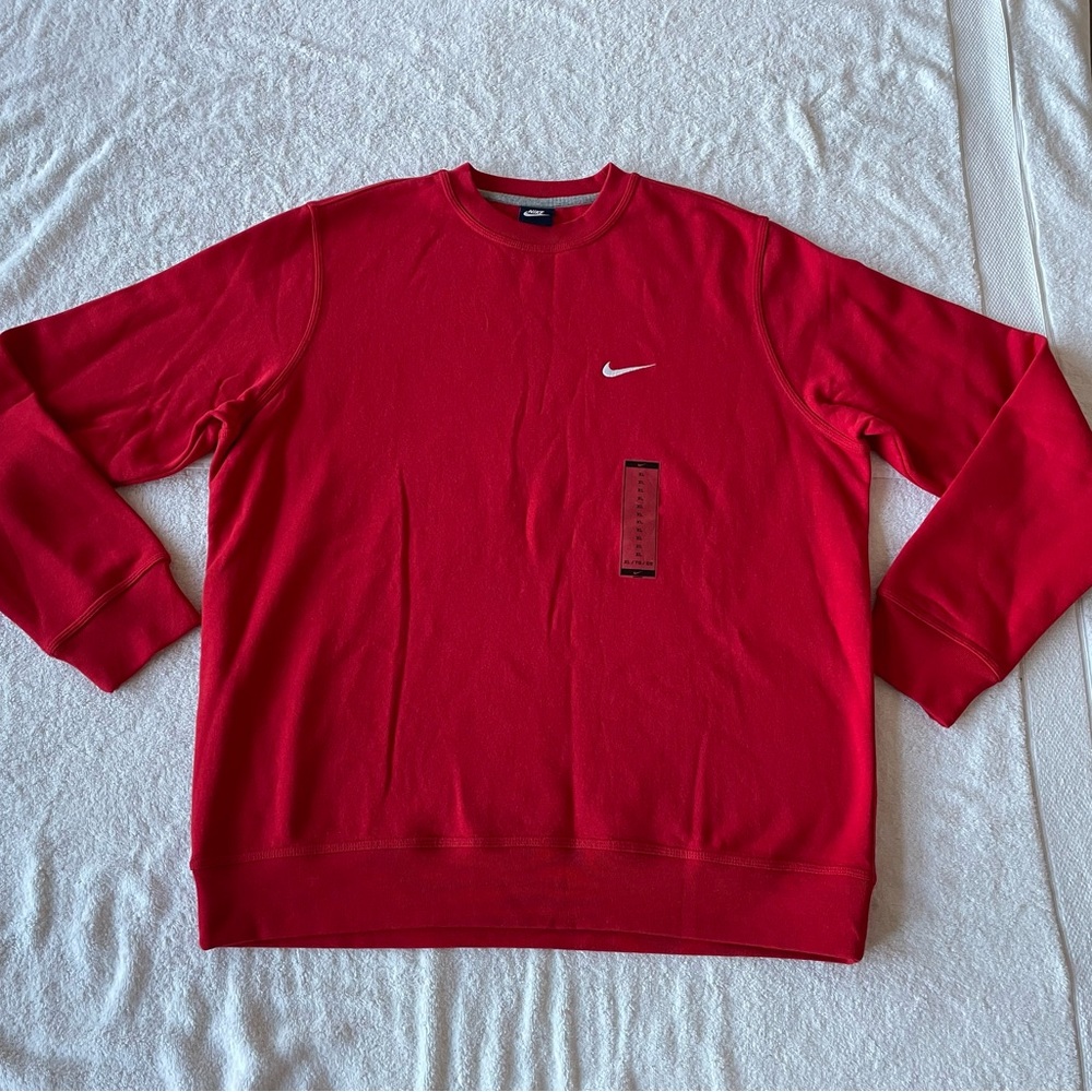 NWT Vintage Nike Mens Crewneck Sweatshirt Red w/ White Embroidered Swoosh, XL